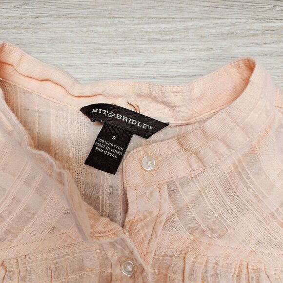 Bit & Bridle Womens Peach Orange Button Down Tank Shirt Small - Picture 6 of 7